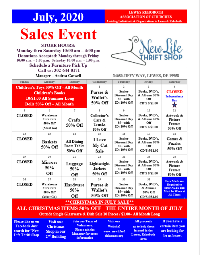 NLTS - July Sales Calendar