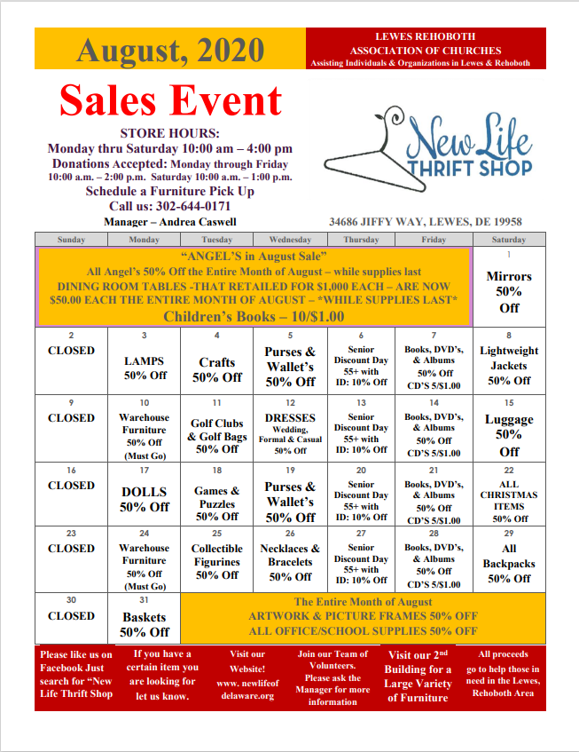 August 2020 Sales Calendar
