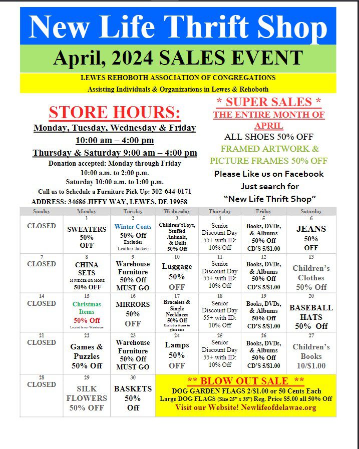 April 2024 NLTS sales calendar